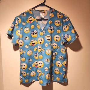 Womens Blue Emoji Scrub Top